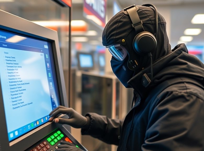 Self-service terminal fitted with anti-skimming protection